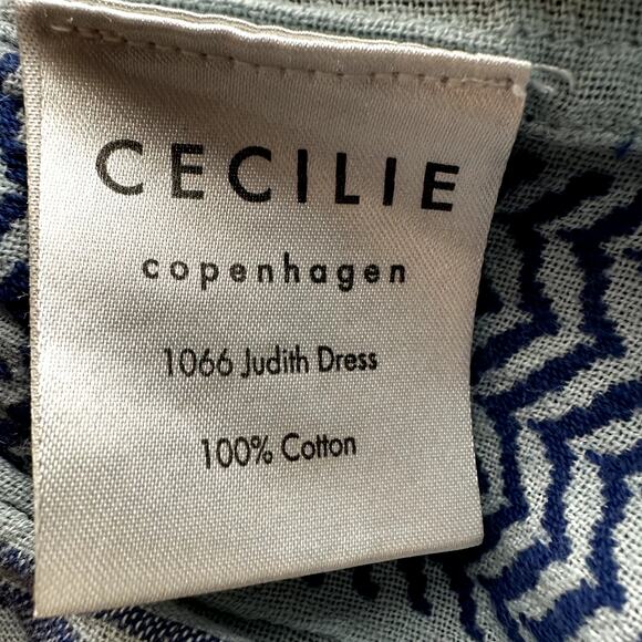 Cecilie Copenhagen Judith Fluted Shirred Cotton Jacquard Mini Dress Blue Small - Picture 5 of 7